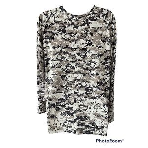 Digital Camo white black gray Long Sleeve Shirt - Adult S